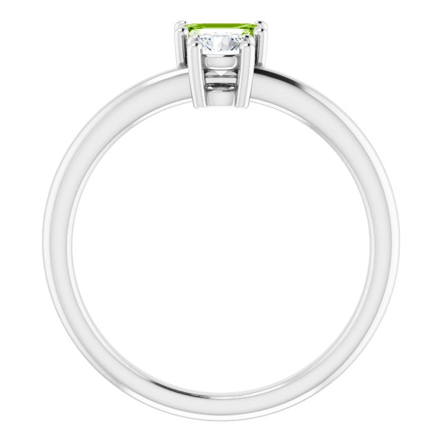 14K Gold Natural Peridot & Natural White Sapphire Multi-Stone Ring - White Gold - view 2