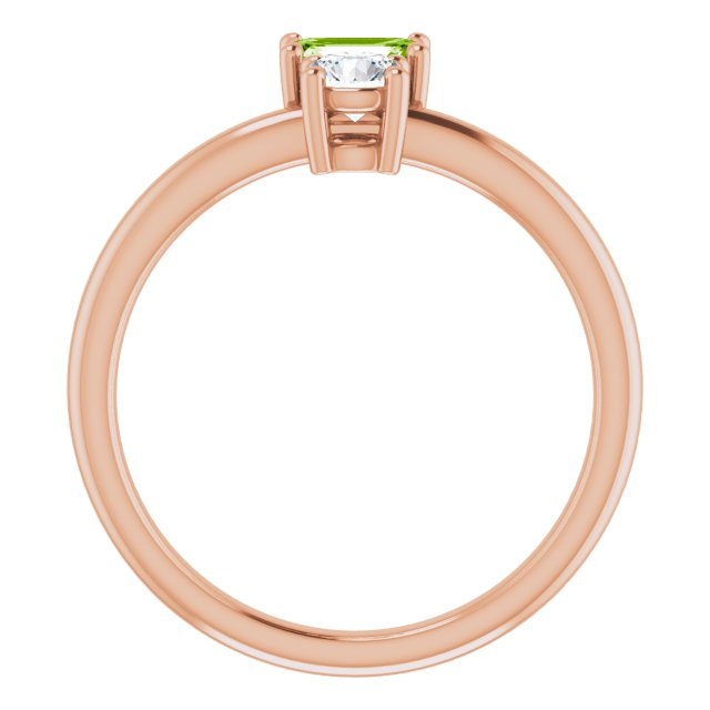 14K Gold Natural Peridot & Natural White Sapphire Multi-Stone Ring - Rose Gold - view 2