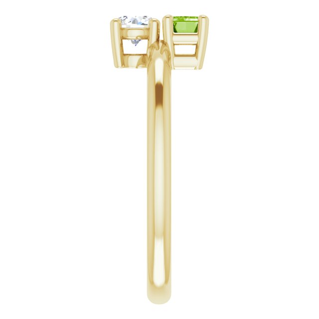 14K Gold Natural Peridot & Natural White Sapphire Multi-Stone Ring - Yellow Gold - view 4