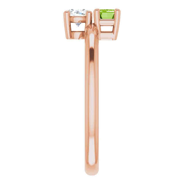 14K Gold Natural Peridot & Natural White Sapphire Multi-Stone Ring - Rose Gold - view 4