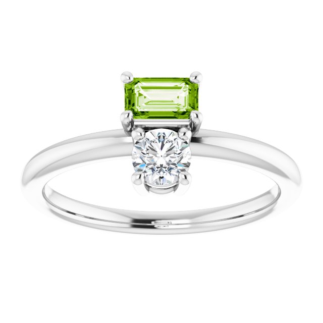 14K Gold Natural Peridot & Natural White Sapphire Multi-Stone Ring - White Gold - view 3