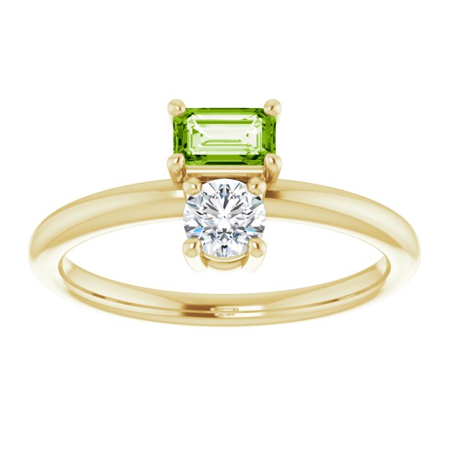 14K Gold Natural Peridot & Natural White Sapphire Multi-Stone Ring - Yellow Gold - view 3