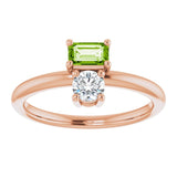 14K Gold Natural Peridot & Natural White Sapphire Multi-Stone Ring - Rose Gold - view 3