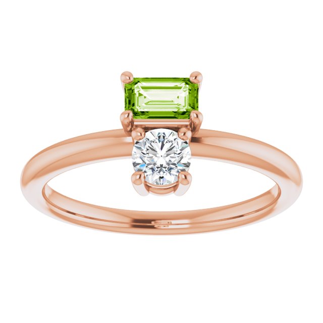 14K Gold Natural Peridot & Natural White Sapphire Multi-Stone Ring - Rose Gold - view 3