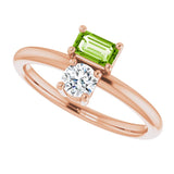 14K Gold Natural Peridot & Natural White Sapphire Multi-Stone Ring - Rose Gold - view 5