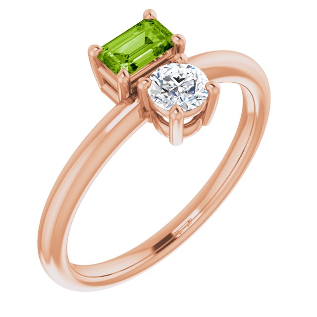 14K Gold Natural Peridot & Natural White Sapphire Multi-Stone Ring - Rose Gold