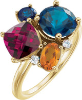 14K Gold Round Natural Diamond Multi-Shape Cluster Ring - Yellow Gold