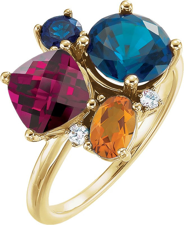 14K Gold Round Natural Diamond Multi-Shape Cluster Ring - Yellow Gold