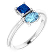 Platinum Oval Natural Blue Sapphire & Natural Aquamarine Two-Stone Ring