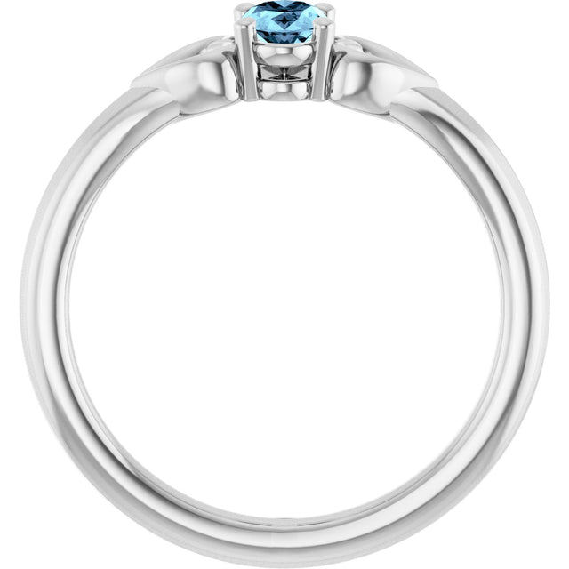 Platinum Oval Natural Aquamarine Youth Heart Ring - view 7