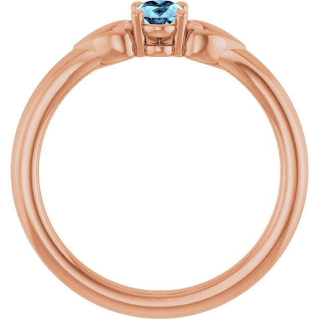 14K Gold Oval Natural Aquamarine Youth Heart Ring - Rose Gold - view 7