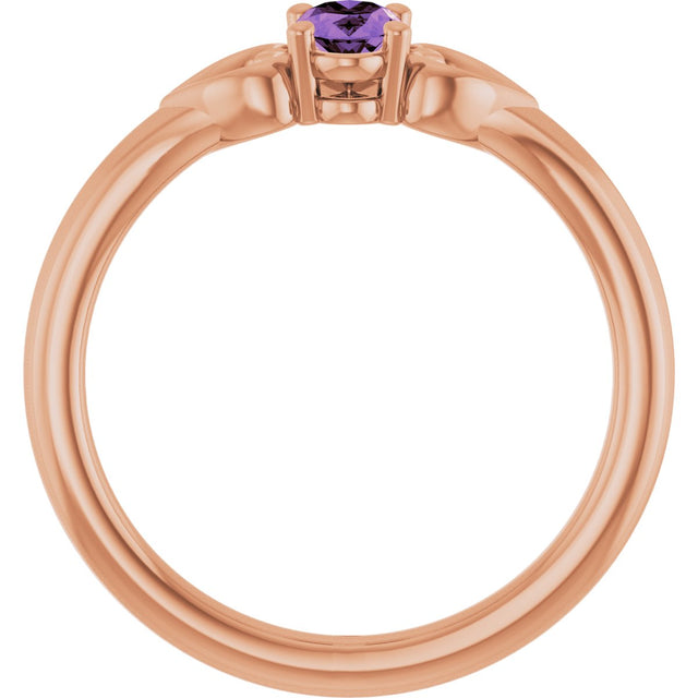 14K Gold Oval Natural Amethyst Youth Heart Ring - Rose Gold - view 7