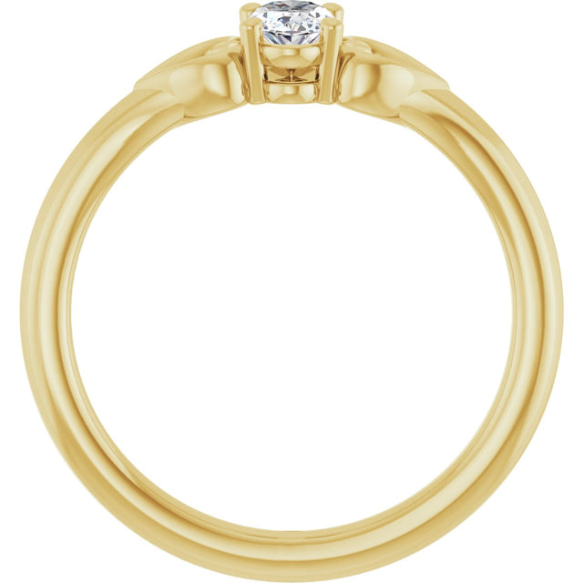 14K Gold Oval Natural White Sapphire Youth Heart Ring - Yellow Gold - view 7