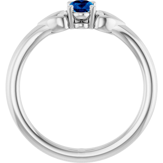 14K Gold Oval Natural Blue Sapphire Youth Heart Ring - White Gold - view 7
