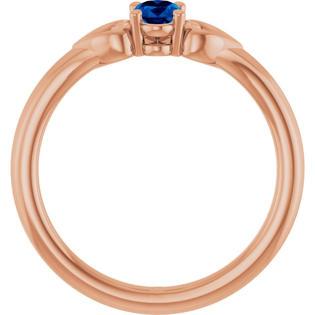 14K Gold Oval Lab-Grown Blue Sapphire Youth Heart Ring - Rose Gold - view 7