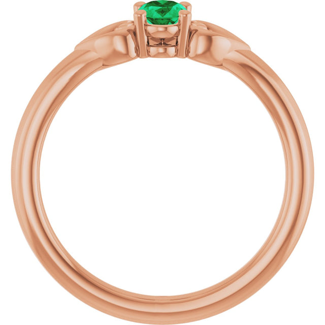 14K Gold Oval Natural Emerald Youth Heart Ring - Rose Gold - view 7