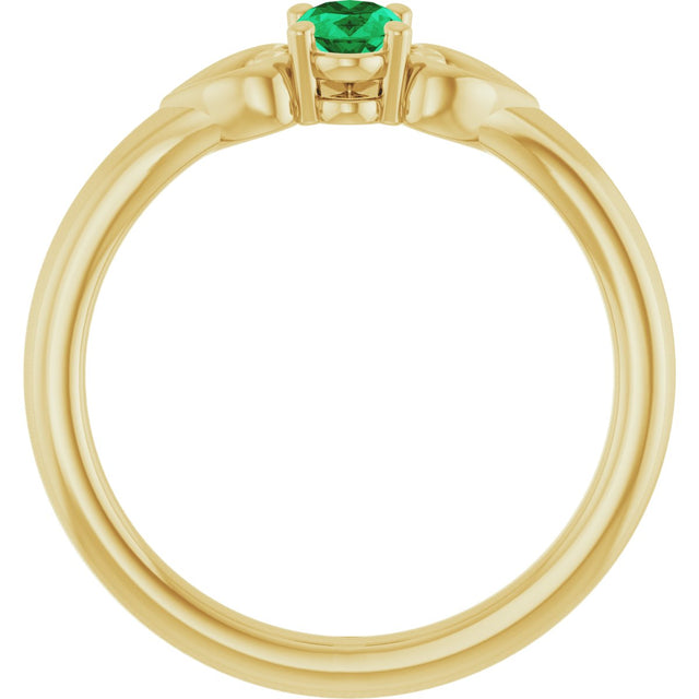 14K Gold Oval Natural Emerald Youth Heart Ring - Yellow Gold - view 7
