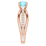 14K Gold Round Natural Aquamarine & Natural Diamond Accented Ring II - Rose Gold - view 4