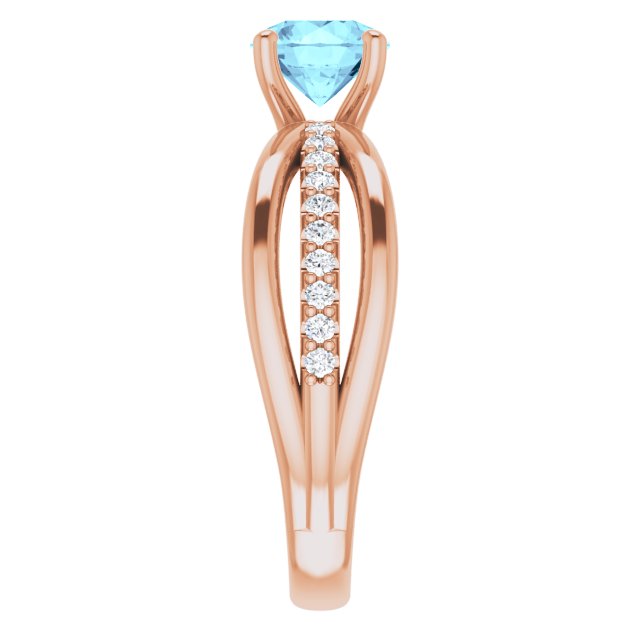 14K Gold Round Natural Aquamarine & Natural Diamond Accented Ring II - Rose Gold - view 4