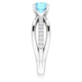 14K Gold Round Natural Aquamarine & Natural Diamond Accented Ring II - White Gold - view 4