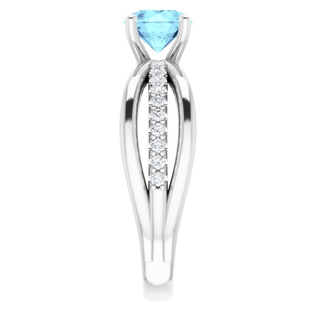 14K Gold Round Natural Aquamarine & Natural Diamond Accented Ring II - White Gold - view 4
