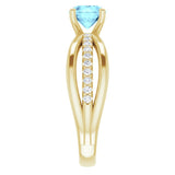 14K Gold Round Natural Aquamarine & Natural Diamond Accented Ring II - Yellow Gold - view 4