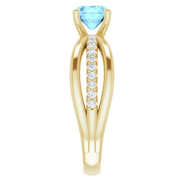 14K Gold Round Natural Aquamarine & Natural Diamond Accented Ring II - Yellow Gold - view 4