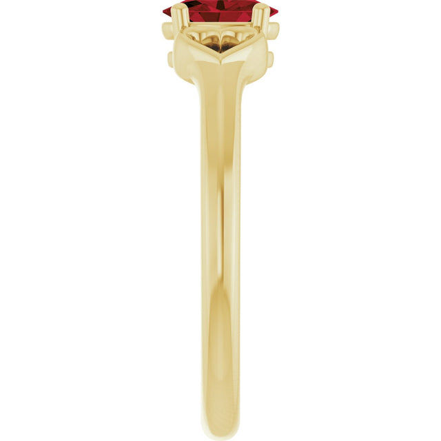 14K Gold Oval Natural Mozambique Garnet Youth Heart Ring - Yellow Gold - view 9
