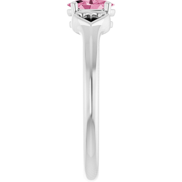 Platinum Oval Natural Pink Tourmaline Youth Heart Ring - view 9