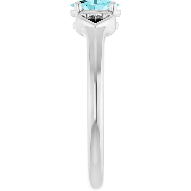 14K Gold Oval Natural Blue Zircon Youth Heart Ring - White Gold - view 9