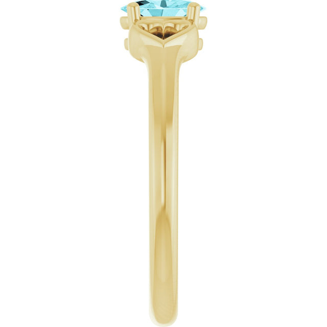 14K Gold Oval Natural Blue Zircon Youth Heart Ring - Yellow Gold - view 9