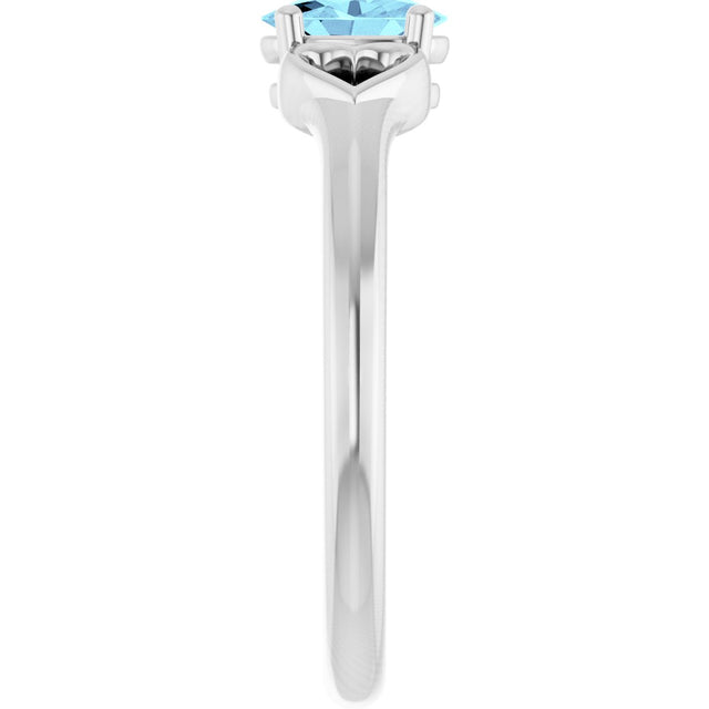 Platinum Oval Natural Aquamarine Youth Heart Ring - view 9