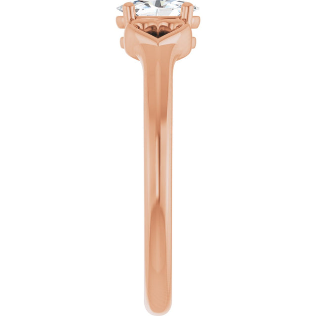14K Gold Oval Natural White Sapphire Youth Heart Ring - Rose Gold - view 9