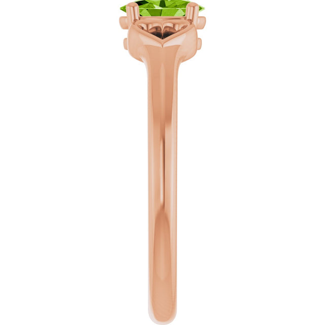 14K Gold Oval Natural Peridot Youth Heart Ring - Rose Gold - view 9