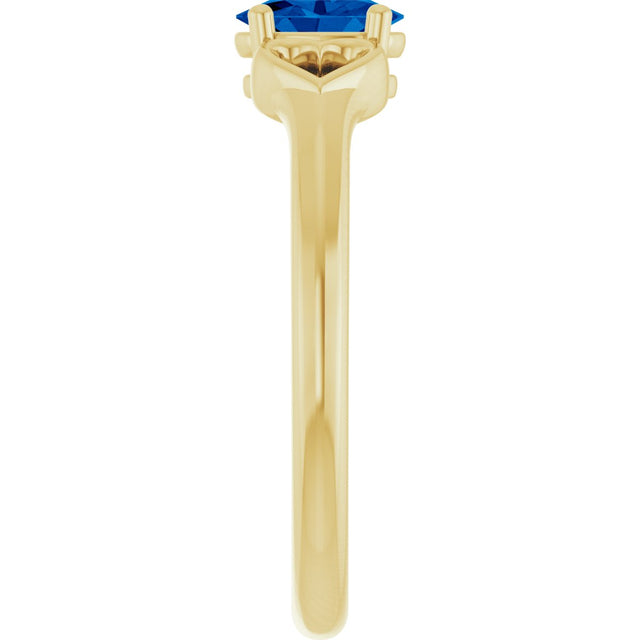 14K Gold Oval Lab-Grown Blue Sapphire Youth Heart Ring - Yellow Gold - view 9
