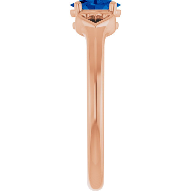 14K Gold Oval Lab-Grown Blue Sapphire Youth Heart Ring - Rose Gold - view 9