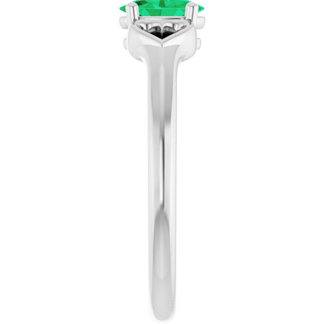 Platinum Oval Natural Emerald Youth Heart Ring - view 9