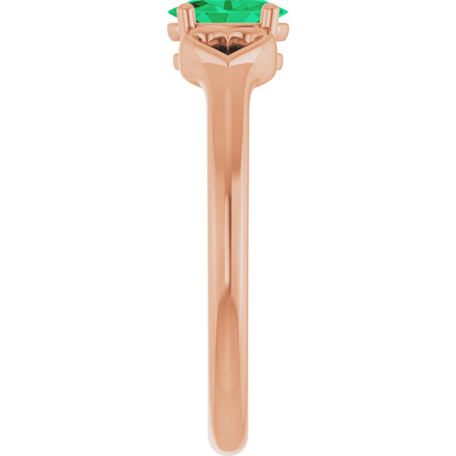14K Gold Oval Natural Emerald Youth Heart Ring - Rose Gold - view 9