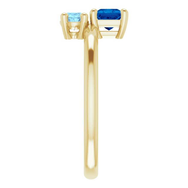 14K Gold Oval Natural Blue Sapphire & Natural Aquamarine Two-Stone Ring - Yellow Gold - view 4