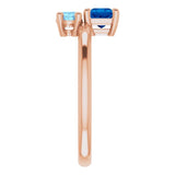 14K Gold Oval Natural Blue Sapphire & Natural Aquamarine Two-Stone Ring - Rose Gold - view 4