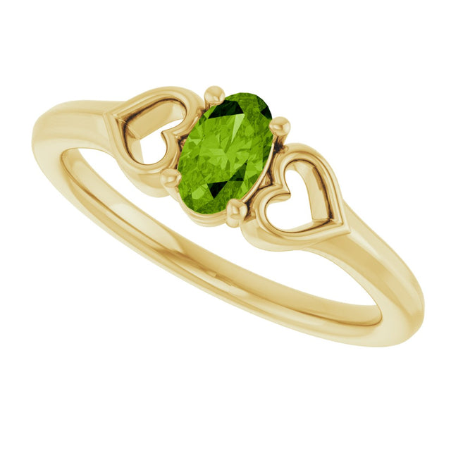 14K Gold Oval Natural Peridot Youth Heart Ring - Yellow Gold - view 10