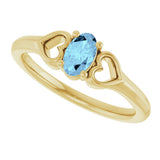 14K Gold Oval Natural Aquamarine Youth Heart Ring - Yellow Gold - view 10