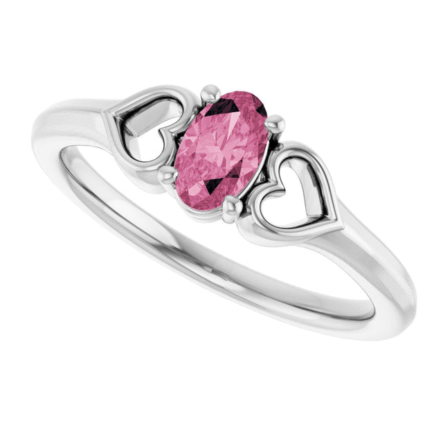 Platinum Oval Natural Pink Tourmaline Youth Heart Ring - view 10
