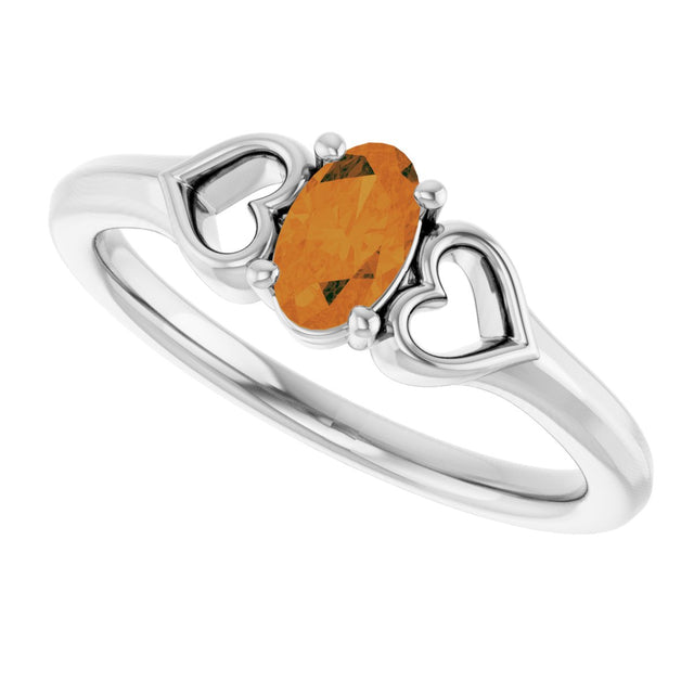 14K Gold Oval Natural Citrine Youth Heart Ring - White Gold - view 10
