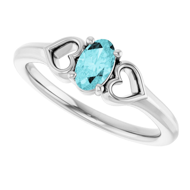 14K Gold Oval Natural Blue Zircon Youth Heart Ring - White Gold - view 10