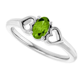 Platinum Oval Natural Peridot Youth Heart Ring - view 10