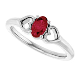 Platinum Oval Lab-Grown Ruby Youth Heart Ring - view 10