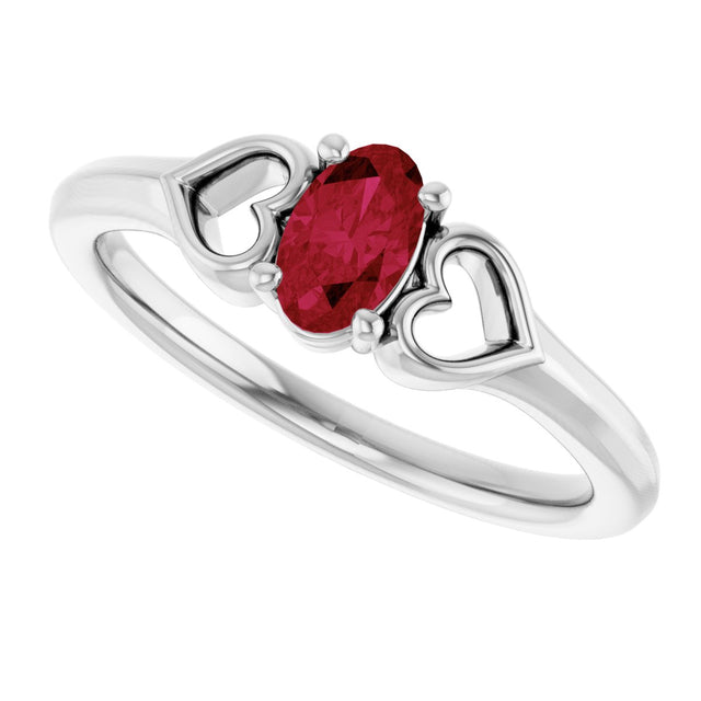 14K Gold Oval Natural Ruby Youth Heart Ring - White Gold - view 10