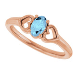 14K Gold Oval Natural Aquamarine Youth Heart Ring - Rose Gold - view 10
