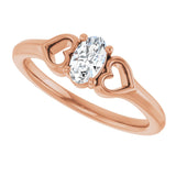 14K Gold Oval Natural White Sapphire Youth Heart Ring - Rose Gold - view 10
